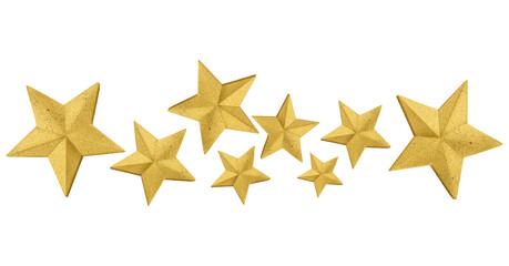 Obraz premium Golden Christmas stars ornaments isolated on white with clipping path