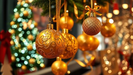 Christmas Party Poster - Golden Ornaments, Festive Cheer