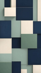 Abstract cubic minimalist background with sharp geometric blocks, mix of Midnight Blue, Sage Green, Ivory