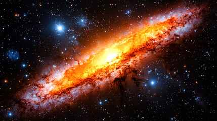 Fiery spiral galaxy in space.