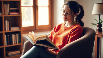Girl Relaxing on Couch with a Book