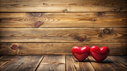 Warm Wooden Table Set with Two Red Hearts Centered,heart design,  heart design