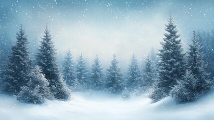 Naklejka premium winter background with snowflakes and fir trees copy space