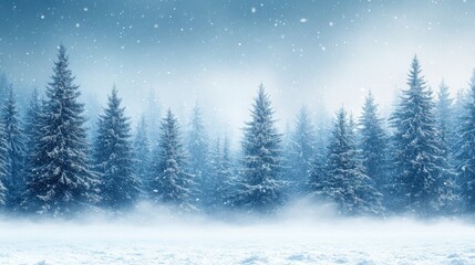 Naklejka premium winter forest with snowflakes on white background copy space