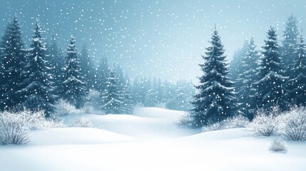 Fototapeta premium winter landscape with fir trees and snowflakes copy space