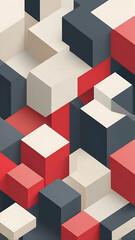 Fototapeta premium Abstract cubic minimalist background with sharp geometric blocks, mix of Crimson, Slate Gray, Cream