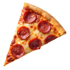 slice peproni pizza top view isolated on transparent background