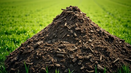 Decomposing Livestock Manure Pile in Green Field - High Resolution AI Photo