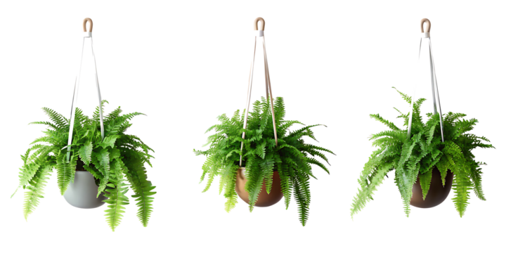 Fern plant hanging basket collection, modern indoor plant isolated on a white background PNG.AI GENERATED