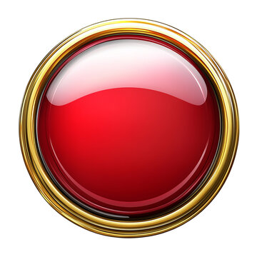 red  circular button with a golden frame