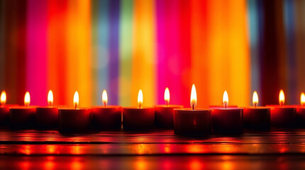 A digital background featuring vibrant complementary colors, warm candlelight, flickering flames, a warm glow, and balanced contrasting colors
