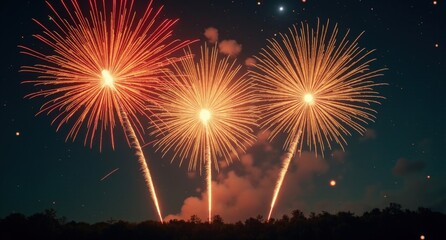 Fireworks (New Year) – Bright explosions of color in the night sky. Vibrant fireworks lighting up the dark sky in dazzling colors, perfect for New Year celebrations. 