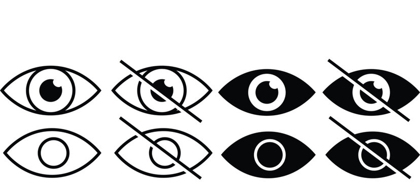 eye icon set. vision icon, see view icons - eyesight symbol - invisible eye hide icon, incognito icon no eye view hidden icon set. Hidden icon vector