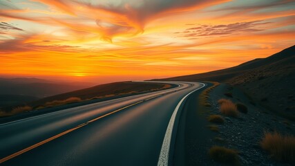 Fototapeta premium Empty Winding Road Sunset Panorama - Breathtaking Scenery