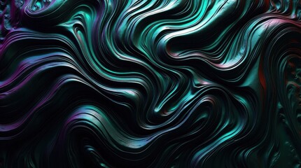 Fototapeta premium Fluorescent Green Iridescent Oil Slick Swirls on Black Background
