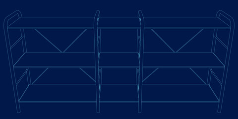 Empty stand retail shelves contour. Front view. Vector illustration