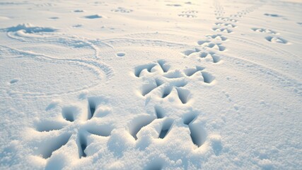 Obraz premium Fox Tracks in Snowy Altai Mountains, Sunny Day, Vivid Colors, Russia