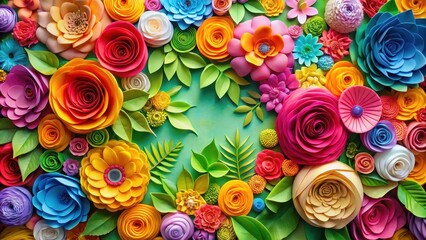 Vibrant Floral Backdrop with Colorful Paper Roses