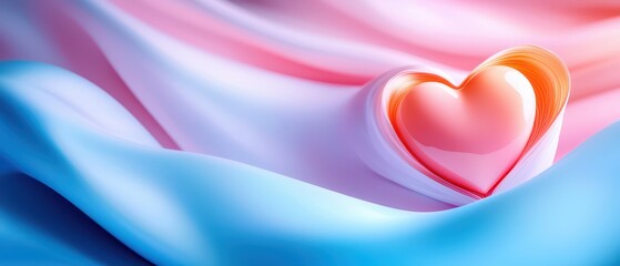 Clean and simple Valentine's Day background concept. Soft pastel fabric draped with a heart symbolizing love and tenderness.