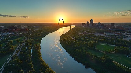 Sunset view of the Gateway Arch and St Louis skyline