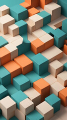 Fototapeta premium Abstract cubic minimalist background with sharp geometric blocks, mix of Teal, Burnt Orange, Soft Beige