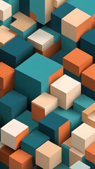 Obraz premium Abstract cubic minimalist background with sharp geometric blocks, mix of Teal, Burnt Orange, Soft Beige