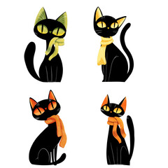 Black cats with scarves illustration