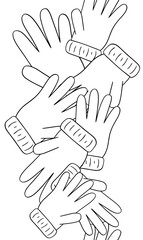 Vector graphic line  seamless border  with winter warm gloves. Warm knitted winter clothes, web banner design, print, holiday