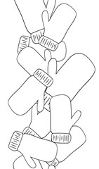 Vector vertical seamless border with warm mittens on transparent background. Warm knitted winter clothes, web banner design, print, holiday