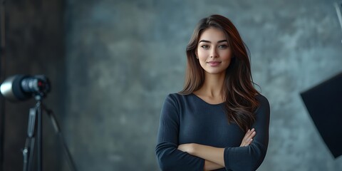 Portrait of female image consultant standing confidently in style studio, professional shot