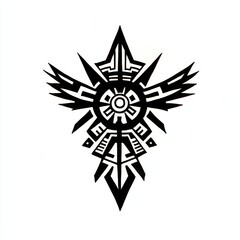 Abstract Black and White Geometric Winged Symbol Design