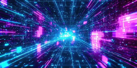 Obraz premium Blue and pink tunnel with many lights