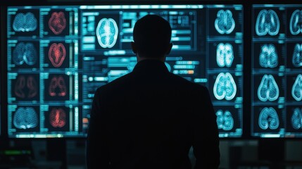 Medical Professional Analyzing Complex Brain Scans in Office