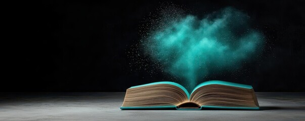 3D Animated style concept of books flying off a shelf and forming a glowing knowledge cloud