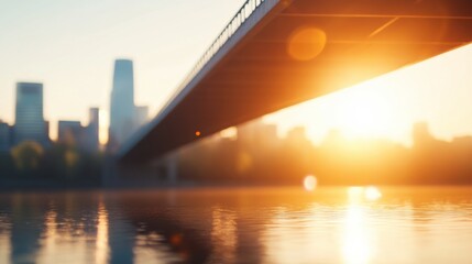 Sunrise reflection over urban river cityscape photo serene environment low angle urban beauty