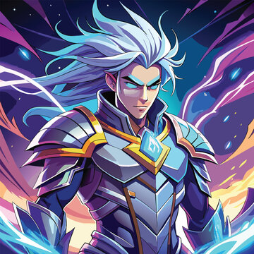 Futuristic Anime Warrior with Silver Hair and Cyan Energy in a Sci Fi Background