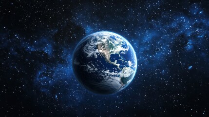 Obraz premium Earth in space, a vibrant blue planet surrounded by a vast expanse of stars and nebulae.