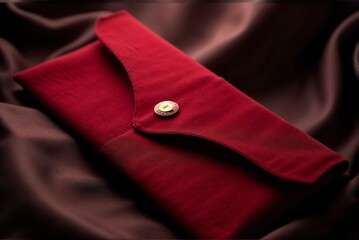 Elegant red fabric pouch placed on a dark textile background