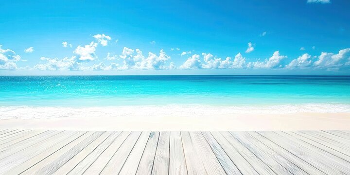 Beautiful blue ocean with a wooden boardwalk