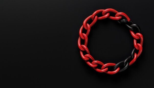 A modern red and black chain link design on a sleek black background.