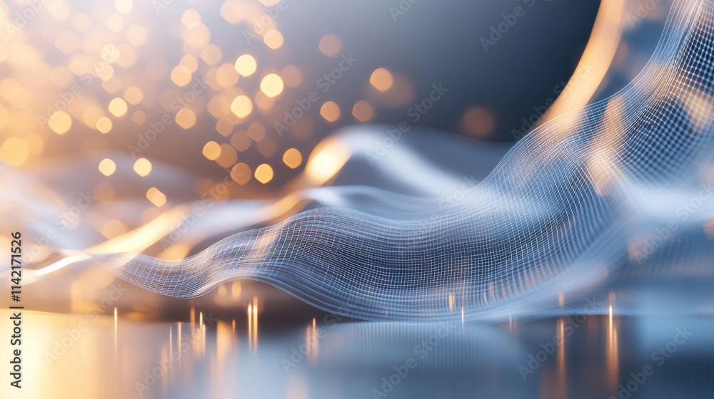 Poster modern abstract wave patterns with glowing lights create a dynamic visual effect in a serene setting