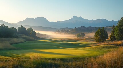 Obraz premium Majestic Mountain Golf Course Sunrise Vista