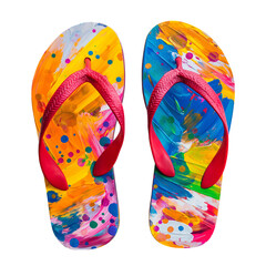 Colorful flip flops, casual summer footwear, isolated on transparent white background, clipping path