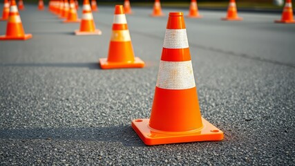 Traffic Cones on Asphalt Road - Bright Colorful Photo