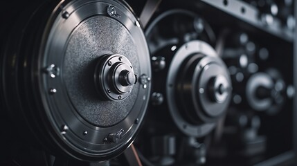 Close-up of intricate mechanical components showcasing precision engineering in a workshop