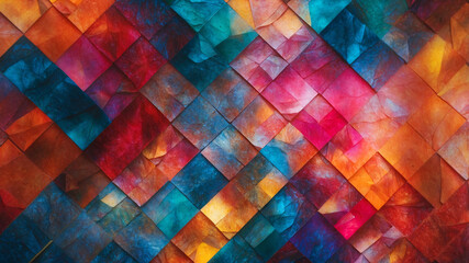 A vibrant arrangement of multicolor diamond shapes creating a stunning visual tapestry of rich, vivid colors.