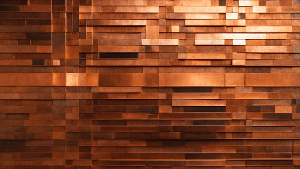 A stunning pattern of bronze-colored panels creating an elegant and sophisticated metallic abstract texture.