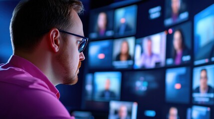 Professional Man Engaged in Video Conferencing Session at Work