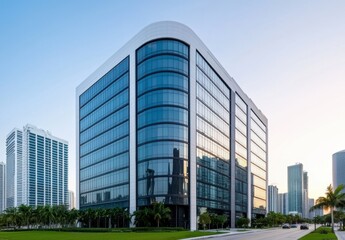 Modern Glass Building with Reflections in Urban Landscape