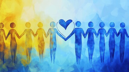Obraz premium Abstract Unity Figures Holding Heart Symbol